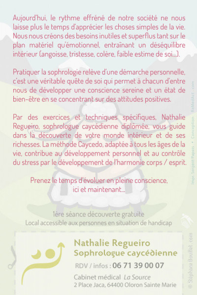 Flyer pour une Sophrologue professionnelle. Le logo a également été pensé pour de la psychologie.