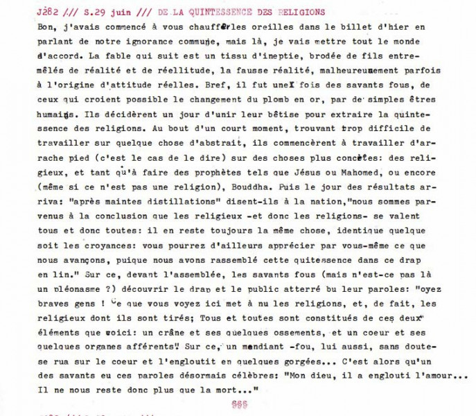 J282 /// DE LA QUINTESSENCE DES RELIGIONS