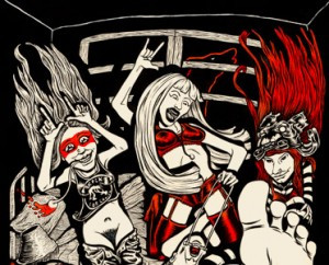 L7 band in rock motel for squame fanzine