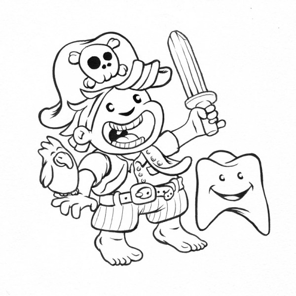 Garçon pirate avec son perroquet et sa dent