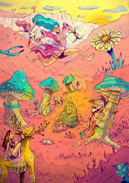 Geisha et champignons