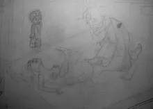 étreinte - crayonné sur le rouleau - issu d'une vrai estampe vu au Japon (musée du Manga à Kyoto)