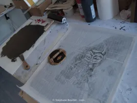 gravure sur bois: impression au baren