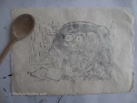 Linogravure Mao & Q.I