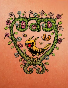 proposition d'image de coeur avec papillon et oiseau