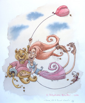 Winnie l'ourson s'envole au bout d'un ballon avec Lili et porcinet